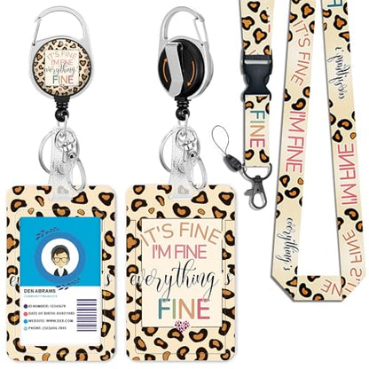 Giancomics Leopard Lanyards for ID Badges Holder Retractable Badge Reel - color: It's Fine