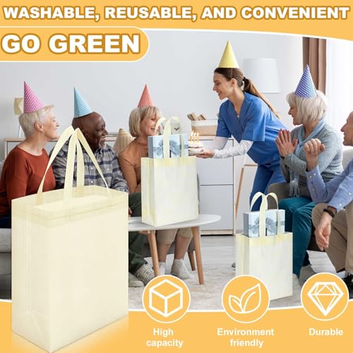 Windyun 50 Pcs Reusable Tote Bag Bulk 8 x 4 x 10 Inch, Beige - color: Beige
