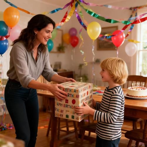 VOWOVOSDAY Birthday Wrapping Paper,Gift Wrapping Paper Roll,Kraft Wrapping Paper-17 inch X 33 Feet Per roll,Colorful Happy Birthday Pattern for Boys Girls,Baby Shower(10Happy Birthday) - color: Kraft Happy Birthday