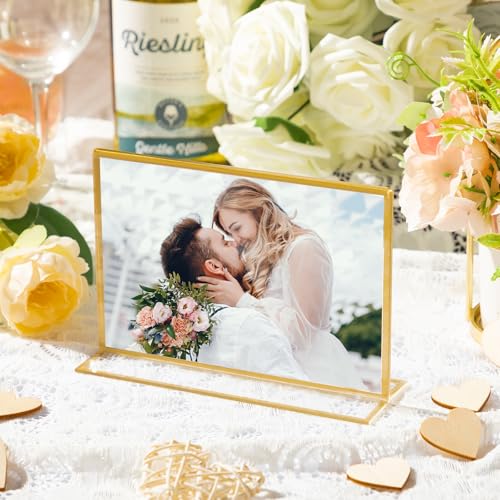 Hoteam 24 Pack 6 x 4 Inch Gold Acrylic Sign Holder Picture Frame - size: 6 x 4 Inch