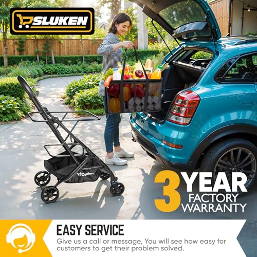 Upgraded Folding Shopping Cart with Wheels, 75Lbs Collapsible Grocery Cart with Removable Basket&360° Wheels, One-Click Folding, Personal Portable Shopping Cart for Groceries, Laundry, Camping - style: 75LB