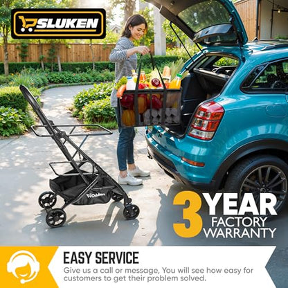 Upgraded Folding Shopping Cart with Wheels, 75Lbs Collapsible Grocery Cart with Removable Basket&360° Wheels, One-Click Folding, Personal Portable Shopping Cart for Groceries, Laundry, Camping - style: 75LB
