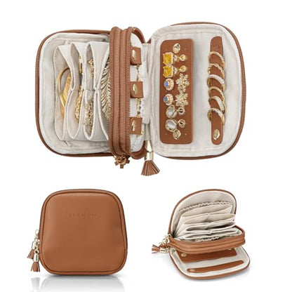 VLANDO 2-Layer Jewelry Travel Organizer for Necklaces,Rings,Earrings - color: Dark Brown