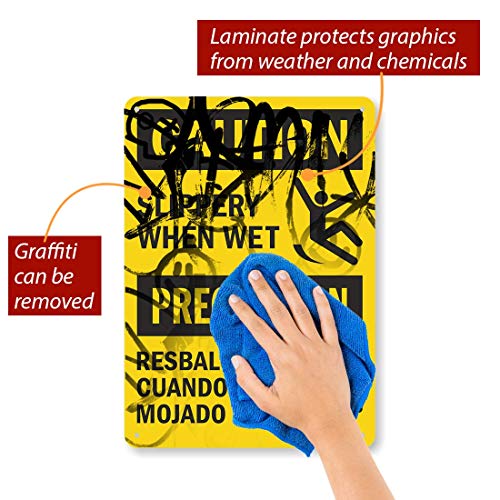 SmartSign "Caution - Slippery When Wet" Bilingual Sign | 10" x 14" Aluminum