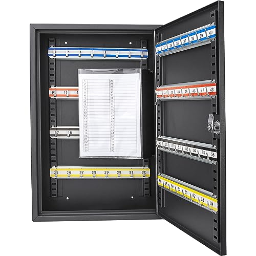 Barska 64 Position Key Lock Box – Steel Key Cabinet with Numbered Hooks, Key Log Sheet, Colored Tags, Index Chart, Labeled Shelves - style: 64 Keys
