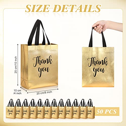 Fumete 50 Pcs Gold Glossy Thank You Gift Bag with Handles - color: Gold