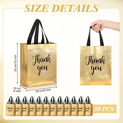 Fumete 50 Pcs Gold Glossy Thank You Gift Bag with Handles - color: Gold