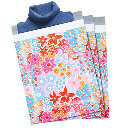 POLYSELLS 100pcs 10x13 Inches Poly Mailers Waterproof & Tear Resistant Mailing Envelopes, Cute Small Business Bags for Clothes, Gifts - Flowers - color: Flowers, size: 10"x13" 100 PCS
