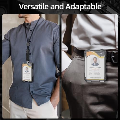Oaridey Carbon Fiber Badge Holder with Breakaway Lanyard, Holds 5 Cards