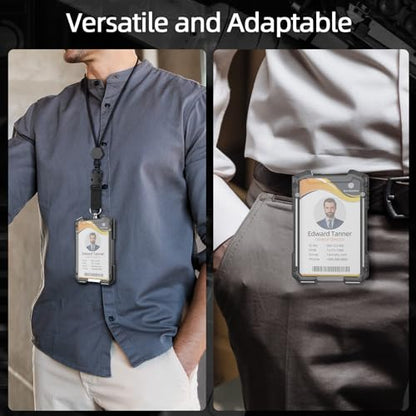 Oaridey Carbon Fiber Badge Holder with Breakaway Lanyard, Holds 5 Cards