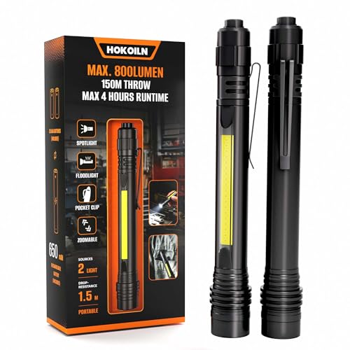 HOKOILN Rechargeable Pen Light, 800LM Dual Beam Flashlight 2 Pack