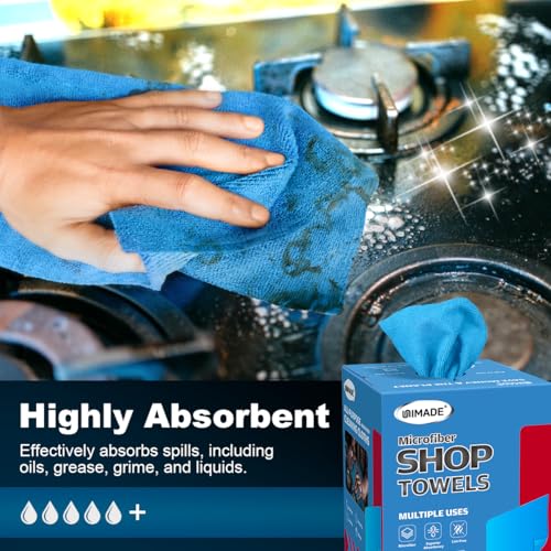 UNIMADE Shop Rags, 100 Sheets Microfiber Cleaning Cloth - color: Blue
