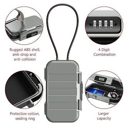 LOFICOPER Portable Safe Box, 4 Digit Combination Security Case, Waterproof Travel Lock Box, Small Beach Safe with Removable Chain, for Sports, Travel, Home, Office, Grey - color: Grey