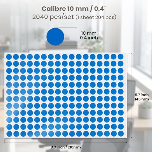 2040 Pcs Dot Stickers 0.4" Color Coding Labels, Blue - color: Blue