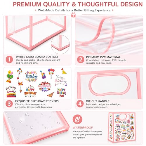 SHIPKEY 10 PCS Clear Gift Bags with Handles, Small Pink PVC Party Bag - color: Pink - Small