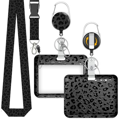 Uniclife Fashionable Sliding Badge Holder Horizontal Leopard with Reel - color: Black Leopard Print-horizontal