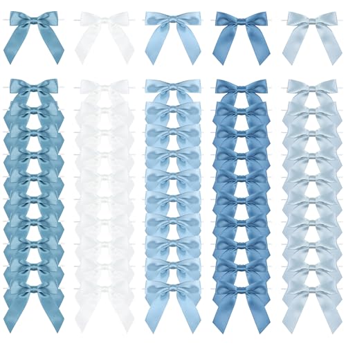 Pre-Tied Dusty Blue Satin Ribbon Bows for Crafts 3.5", 50 Pack - color: Dusty Blue