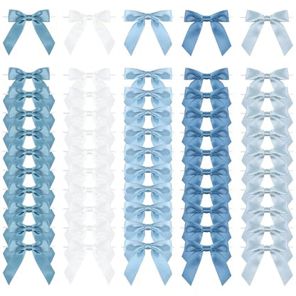 Pre-Tied Dusty Blue Satin Ribbon Bows for Crafts 3.5", 50 Pack - color: Dusty Blue