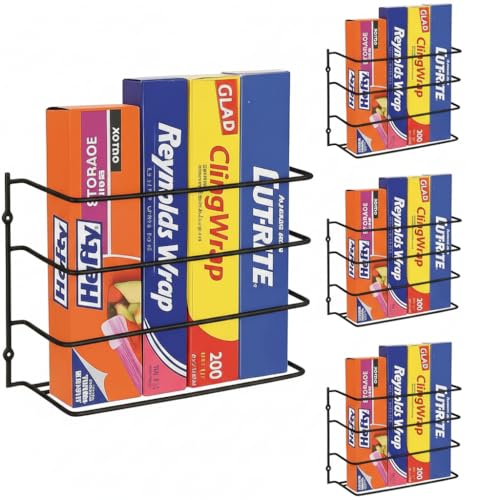 Evelots Kitchen Wrap & Food Bag Organizer Wall/Cabinet Mount, 4-Pack, Black - color: Black, size: 4 Pack