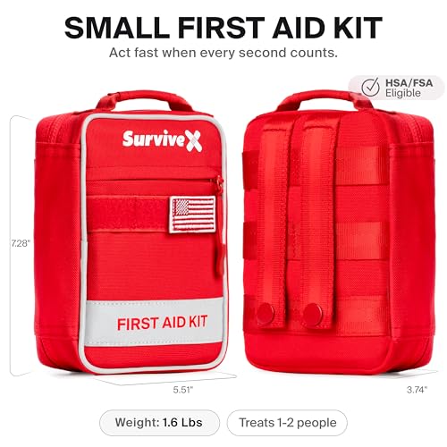 SurviveX Small First Aid Kit, Emergency Kit for 1-2 People