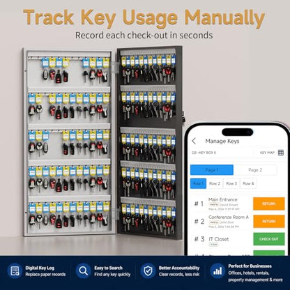 120 Key Lock Box Smart Key Organier Cabinet with Keypad & App for Office - size: 2.3inx16inx32.7in