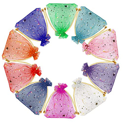 SUMAJU 100 Pieces Moon Star Organza Jewelry Candy Bags 2.7x3.5 Inch - color: Multi 2.7x3.5 Inch
