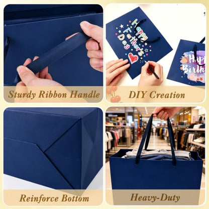 Epoesch 4 Pack Medium Blue Gift Bags with Handles and 12 Tissue Papers - color: Blue Gift Bags