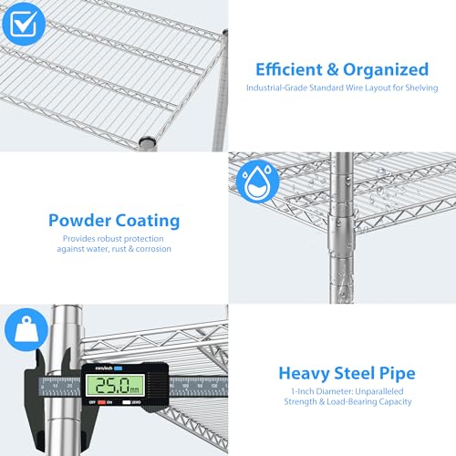 Homdox 4-Tier Heavy Duty Metal Shelves with Wheels - 2400LBS Commercial Adjustable Shelves for Garage, Pantry, Kitchen - 24"x60"x72", Chrome - color: Silver, size: 24"x60"x72"