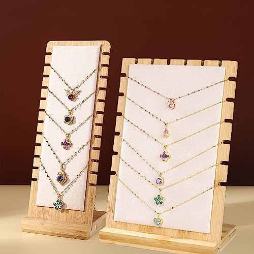 Necklace Display Stands for Selling Necklace Holder Set 3PCS Beige - color: Beige