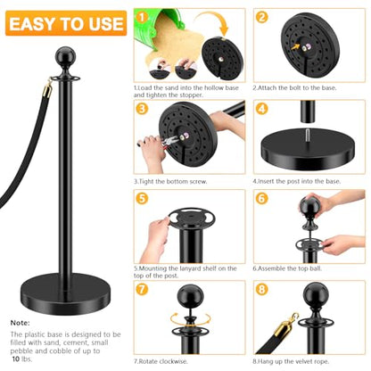 LOVMOR 12Pcs Black Stanchion Posts Queue with 8pcs Black Velvet Rope, Crowd Control Barriers Queue Line Rope, Crowd Control Stanchion for Party Supplies - color: Black-12pack