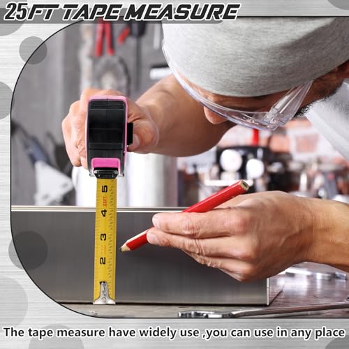 Hoteam 2 Pcs Pink Tape Measure Retractable with 1/8 Fractions Lightweight Pink Measuring Tape Accuracy 1/32 with Magnetic Hook Lock Button Easy to Read Measurement Tools(25 ft) - size: 25 ft
