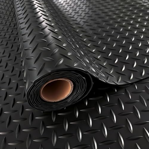 StellarStar 4x25 FT Garage Floor Mat, 2.8mm Thickened PVC Diamond Plate - color: Black, size: 4x25 FT