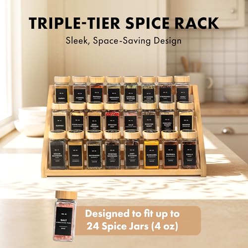 EDELHAUS 3 Tier Bamboo Spice Rack Organizer for Cabinet, Fits 24 Jars - color: Standing Rack