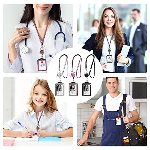 9 in 3 Sets 3 Color Upgraded Rhinestone Lanyard for ID Badges for Women Cute - style: Rhinestone Lanyard A