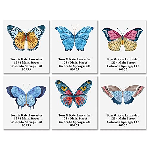 Colorful Images Butterflies Return Address Mailing Labels, Personalize with Name & Addresses, Set of 144 Self Adhesive, Easy Peel Flat Label Sheets, 1½” x 1¾”, 6 Designs - color: Butterflies-square