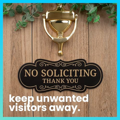 ExcelMark Premium No Soliciting Sign for House - Made in the USA (Medium - 2.8"x 7", Black with Gold Letters) - color: Black/Gold Designer, size: Medium