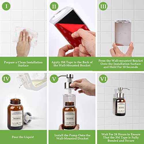 2Pack 8.5oz Brown Glass Bathroom Shampoo Dispenser, Silver Mount - color: Silver Set of 2