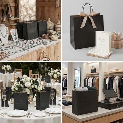 Large Black Kraft Paper Gift Bags with Handles, 13x7x13 Inch, 50Pack - color: Black-50