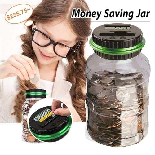 Digital Counting Money Jar, Digital Coin Counter with LCD Display Large Capacity Money Saving Box for Kids Adults as Gift on Christmas,Birthday (Green) - color: Green