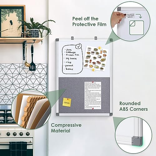 SWANCROWN White Board Bulletin Board Combo 36 x 24 in, Aluminum Frame - color: Grey-vertical, size: 36"W x 24"H