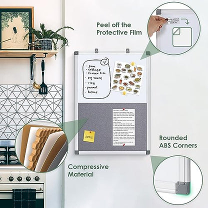 SWANCROWN White Board Bulletin Board Combo 36 x 24 in, Aluminum Frame - color: Grey-vertical, size: 36"W x 24"H