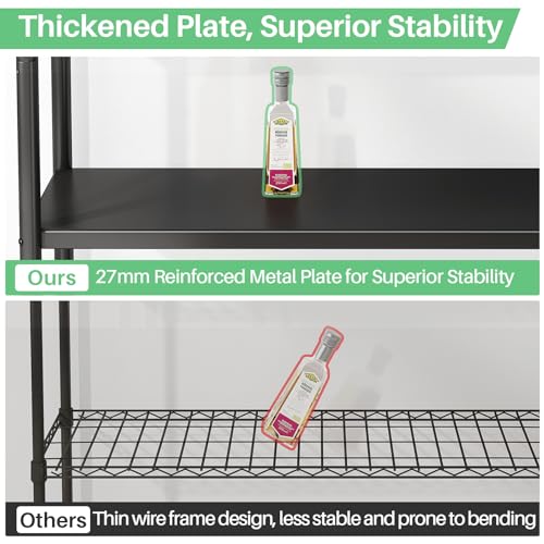 5 Tier Adjustable Storage Shelves, Heavy Duty Metal Storage Rack with Wheels, Shelving Units Utility Shelf for Kitchen, Pantry, Bathroom, Garage, Office Organization and Storage, Black, 13"x24"x59.7" - size: 24"L x 13"W x 59.65"H