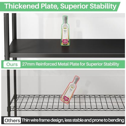 5 Tier Adjustable Storage Shelves, Heavy Duty Metal Storage Rack with Wheels, Shelving Units Utility Shelf for Kitchen, Pantry, Bathroom, Garage, Office Organization and Storage, Black, 13"x24"x59.7" - size: 24"L x 13"W x 59.65"H