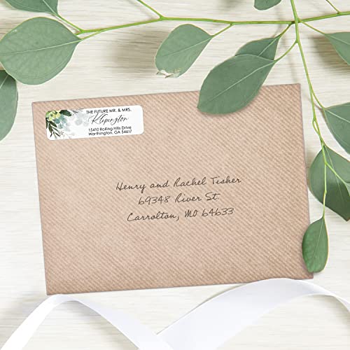 Future Mr and Mrs Greenery Rolled Address Labels / 250 Personalized Return Address Labels/Designer Address Stickers in Elegant Plastic Dispenser - size: 250 Labels, style: The Future – Greenery