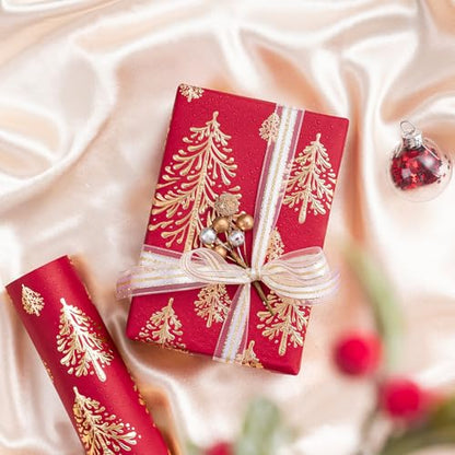 WRAPAHOLIC 30 Inch 3D Kraft Christmas Wrapping Paper - 30 Inch x 16.5 Feet - Gold and Red Christmas Tree Wrapping Paper with Embossed Perfect for Holiday, Party Celebration - color: Christmas Tree - Red & Gold, size: 30 inch x 16.5 feet