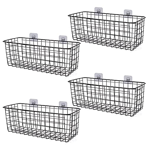 4 Pack Wire Storage Baskets Household Metal Wall-Mounted Containers Organizer Bins for Kitchen Bathroom Freezer Pantry Closet Laundry Room Cabinets Garage Shelf, Large
