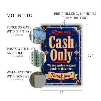 Cash Only Vintage Enamel Business Sign - style: Cash Only