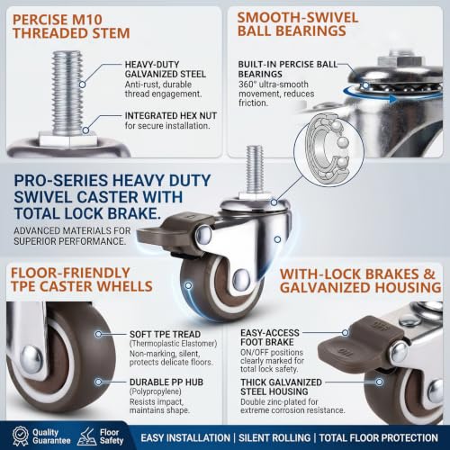 WANLIAN 2 Inch Caster Wheels, Metric M10x25mm Threaded Stem Casters Set 4 - style: 2 Inch