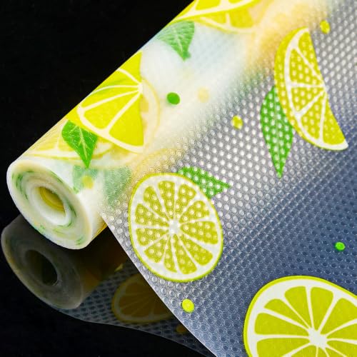 Shelf Liner for Kitchen Cabinet,Non Slip Waterproof Drawers & Cupboard - color: Lemon, size: 18"W x 120"L