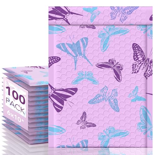Fuxury Bubble Mailers 6x10" Pinkish-Purple Padded Envelopes 100 Pack - color: Blue-Purple Butterfly, size: 6x10" 100 PC